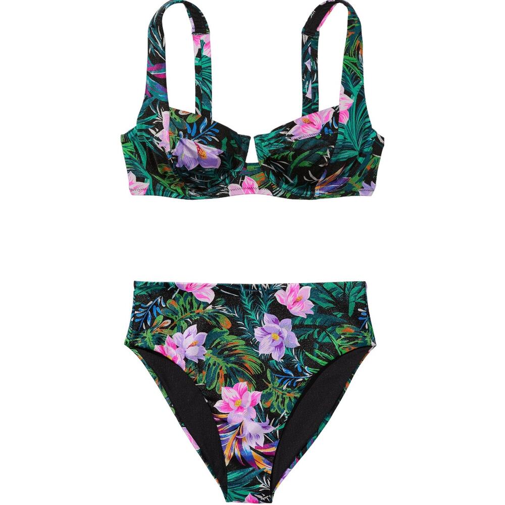 Victoria's Secret Tropical Floral Bikini - Black and Pink